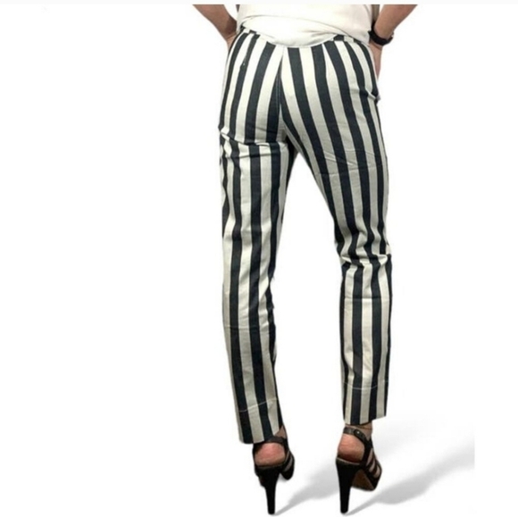 NWT Black Striped High Rise Belted Ankle Pants Size M - Picture 4 of 12